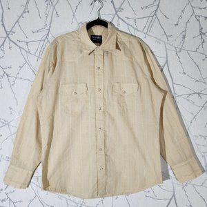 Wrangler Yellow Metallic Gold Striped Pearl Snap Western Shirt